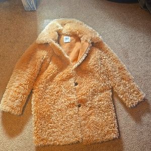 ZARA FAUX FUR COAT BEIGE, SIZE SMALL
